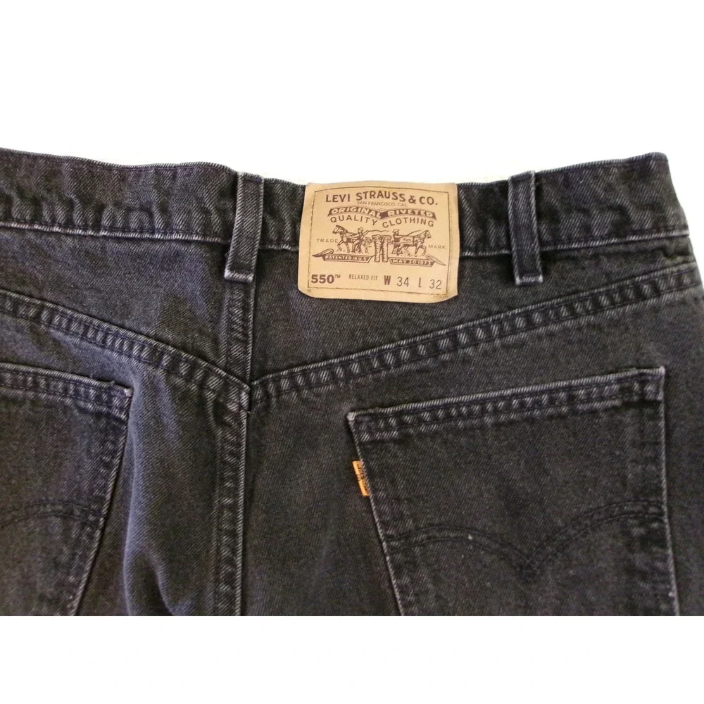Vintage Levis 550 Relaxed Fit Black Jeans Mens 34x32 Orange Tab Made in USA 1997